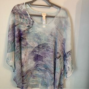 CHICO’S Sheer Summer Top Flowy and Comfy Soft Blue SIZE L/XL Gently Used